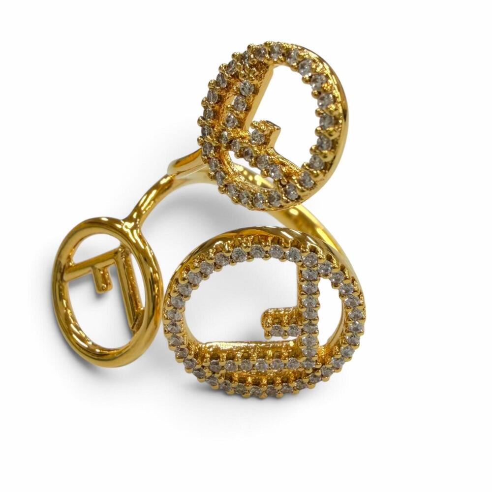 FENDI F is Fendi Rhinestone Ring, Gold, Size S, Made in Italy, Women's, with Box